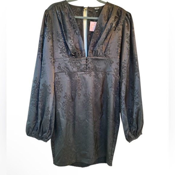 Miss Lola Black Jacquard Mini Dress - Size L - Picture 2 of 5